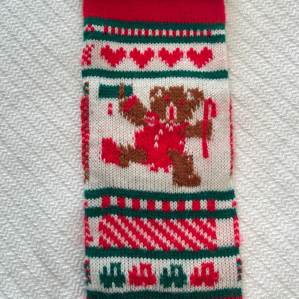 Vintage teddy bear and hearts slim stocking
